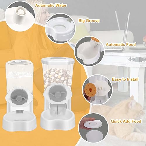 Miniatura 4 de Yummy Sam Jaula colgante automática de tazón de comida para mascotas, dispensador de botellas de agua, alimentador automático de gravedad para