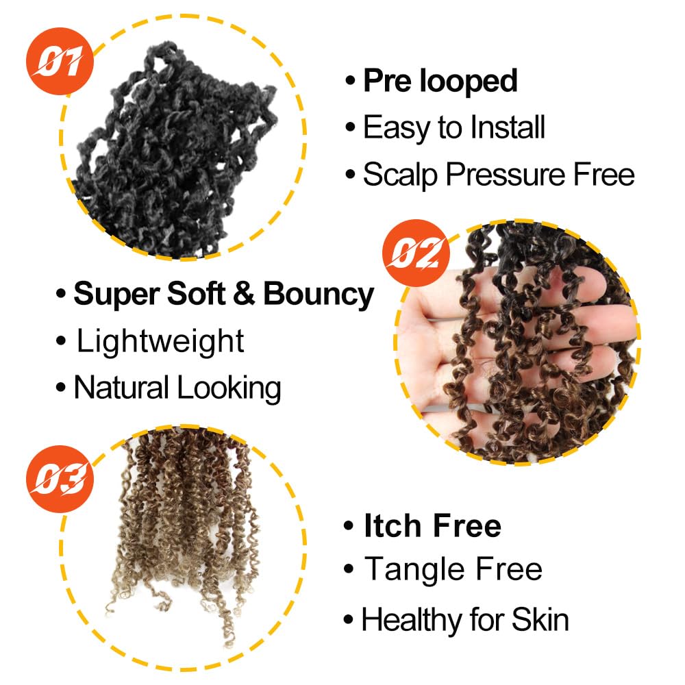 Yanky Twist Crochet Hair 12 Inch 10 Packs Pre-Twisted 3 Tones Ombre Brown Micro Spring Twist Boho Senegalese for Black Women(OT30/27, Total 200 Strands)