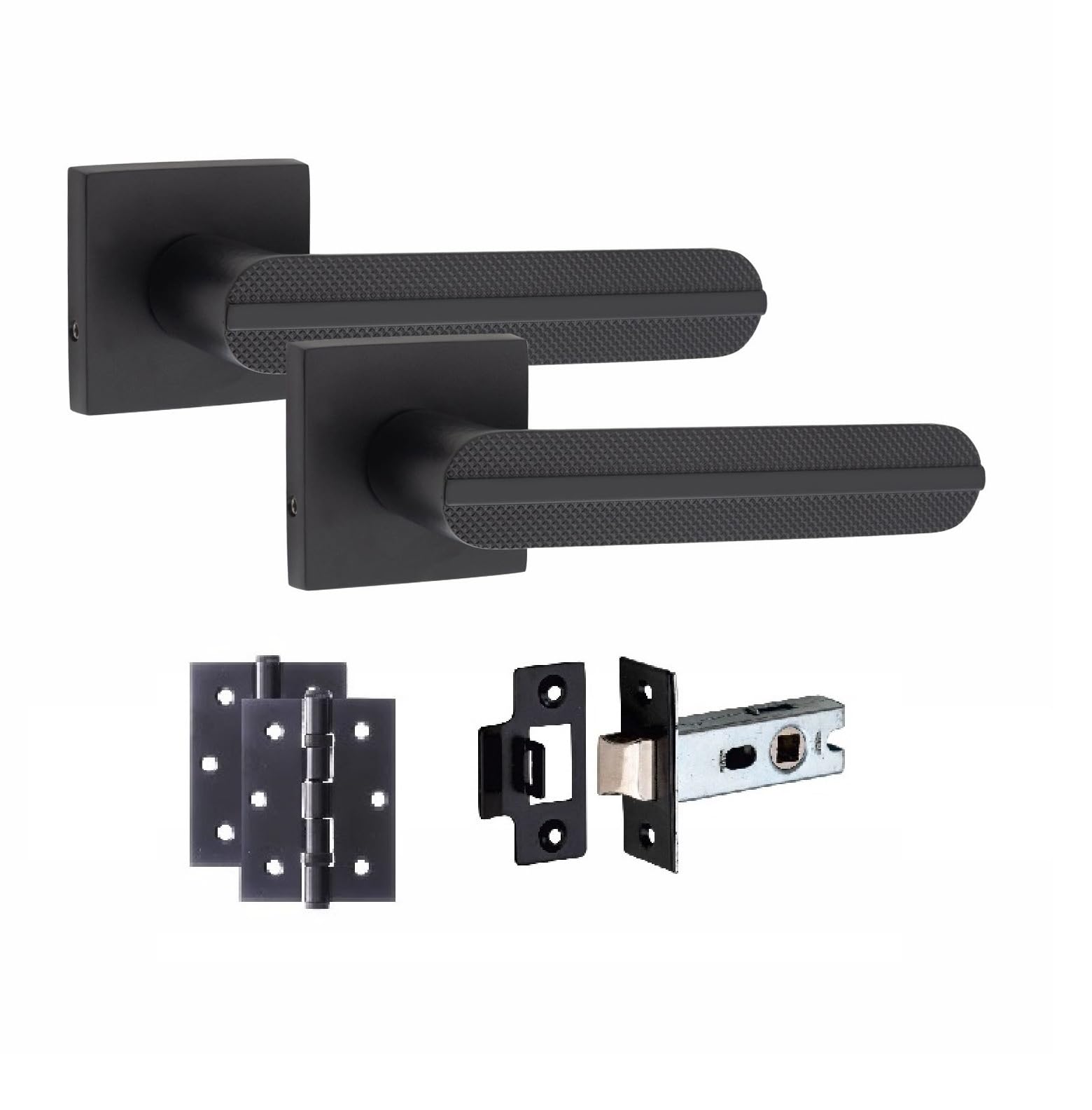 1 Pair Modern Lima Design Matt Black Door Handles Square Rose Latch And Hinges