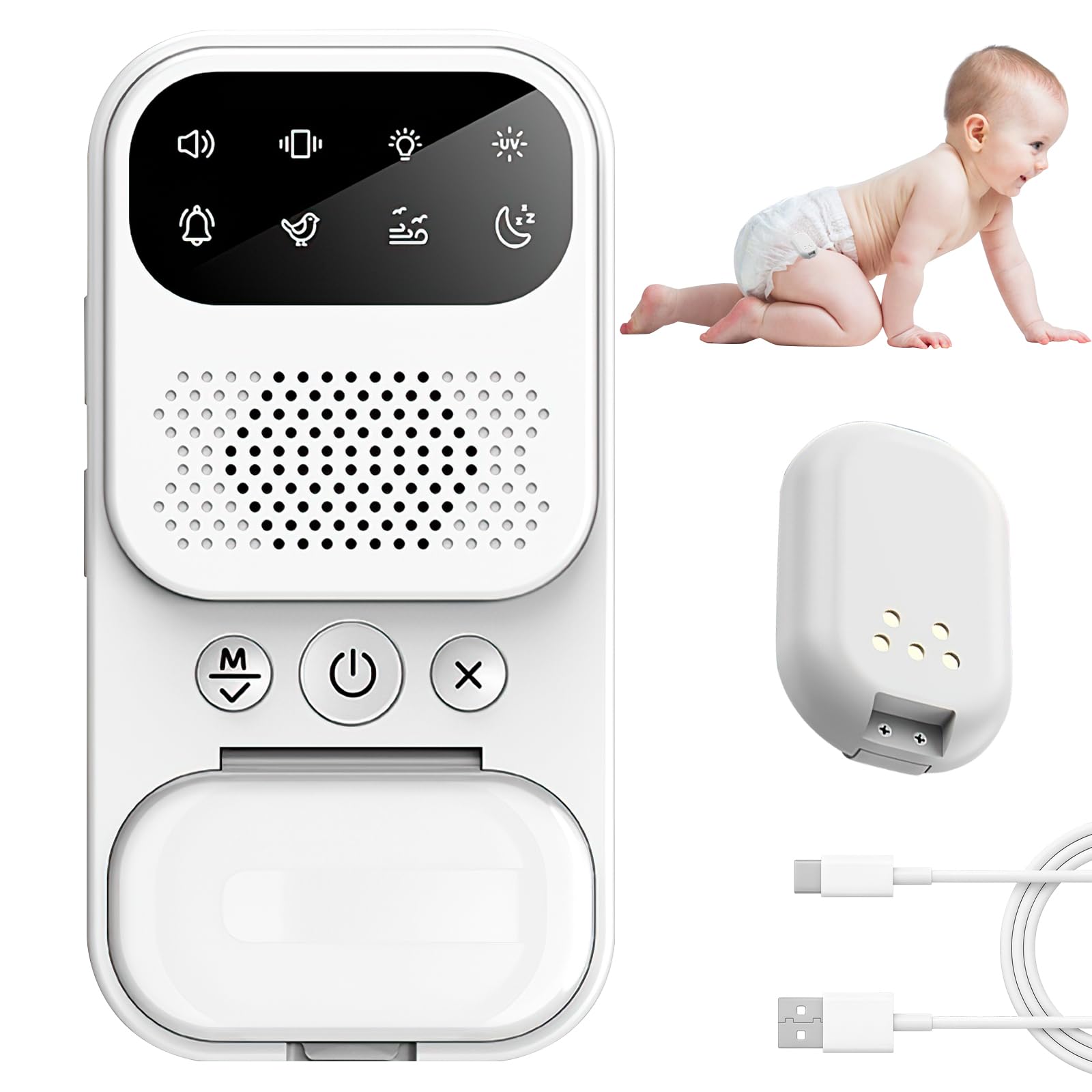 Alarma Inalámbrica para Mojar la Cama Niños, Alarma Inalámbrica para Mojar la Cama con Luz Nocturna/Ruido Blanco, Alarma de Orina para Niños Recargable por USB, 3 Modos de Funcionamiento