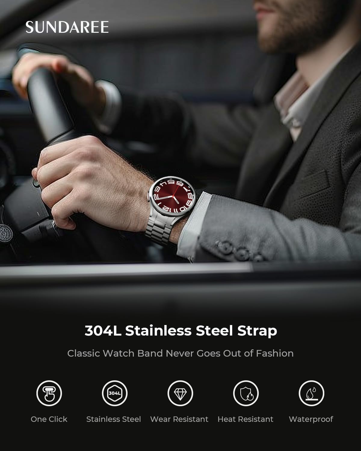 SUNDAREE One Click Cinturino Compatibile con Samsung Galaxy Watch 7/6 Classic 47MM/5 Pro/FE,No Gap Uomo Metallo Acciaio Orologio Cinturini Band per Watch 7/6/5/4 44MM 40MM 43MM 45MM 46MM 42MM,Argento