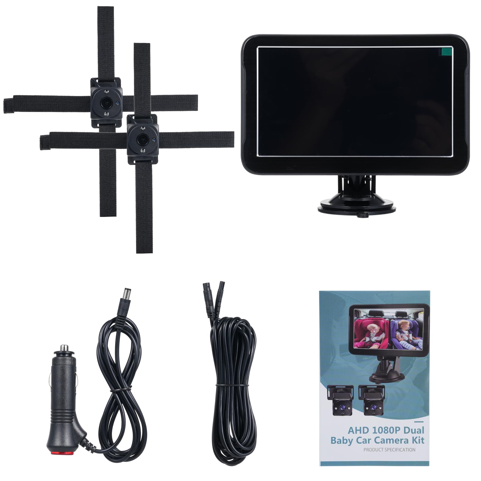 Cámara para automóvil de bebé con pantalla IPS de 7 pulgadas - Espejo doble de asiento trasero 1080P para vehículo - Vista gran angular de 150 grados con visión nocturna por