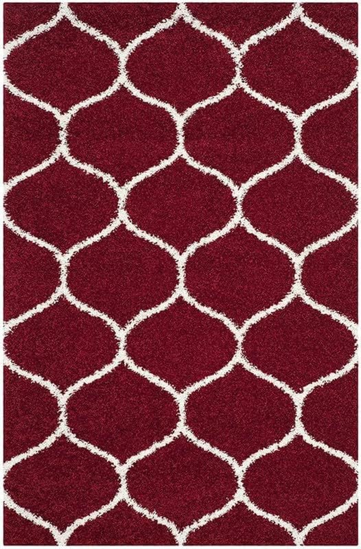 Image of Polyester Fluffy Fur Rugs & Modern Shaggy Floor Carpets for Living Room,Sofa Area,Hall,Kids Room,Guest Room | Elegent Bedside Runners for Besdroom(5X8 Feet Red Mandir)
