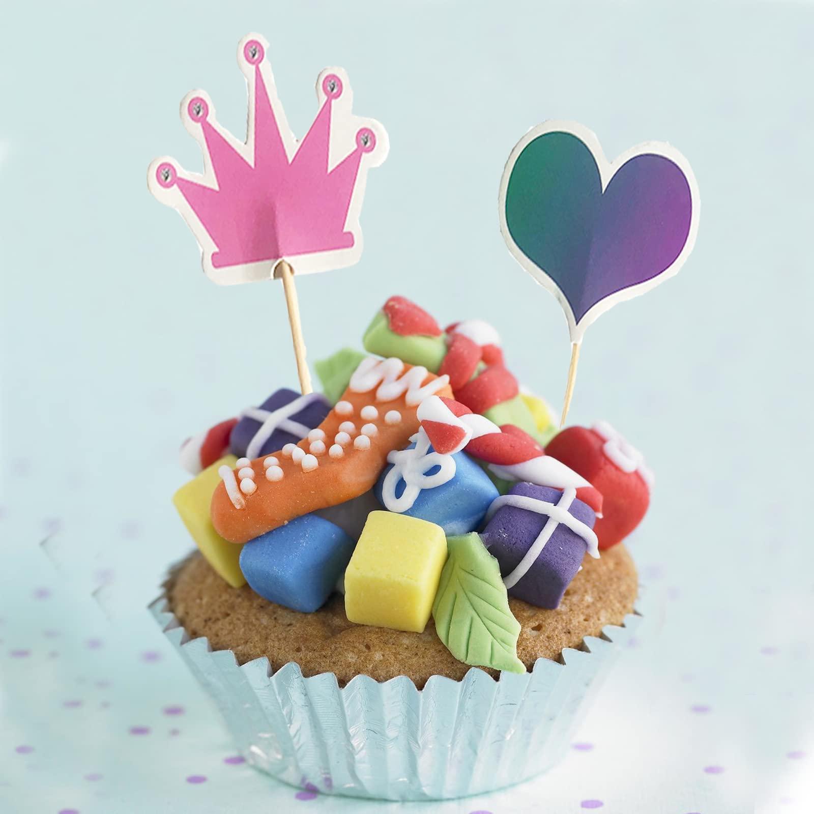 Einhorn Cupcake Topper 24 Stück – Regenbogen, Herz, Krone – Aus Pappe, Für Kindergeburtstag, Party-Deko