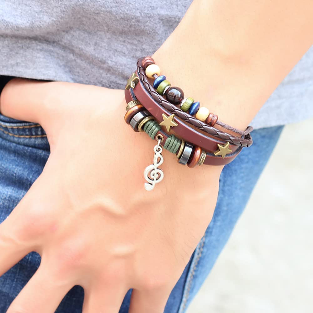 Bracciale Unisex In Pelle E Acciaio: Note Musicali Con Chiusura Sicura - 4