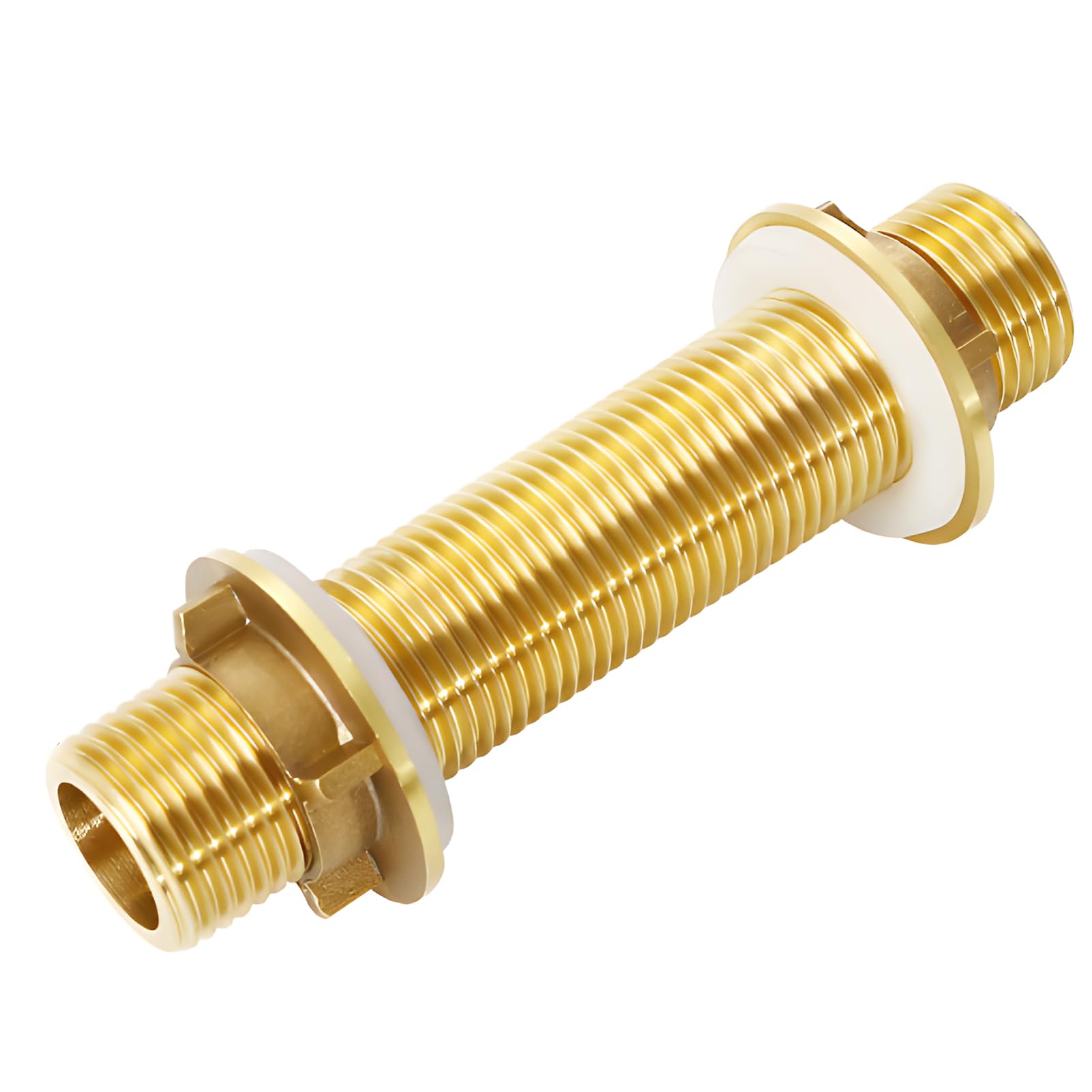 Atornillado de mamparo de 1/2 pulgadas, latón G1/2 pulgadas, latón mamparo, paso de manguera con 2 juntas de silicona, para tanques de agua y grifos (G1/2, 100 mm)