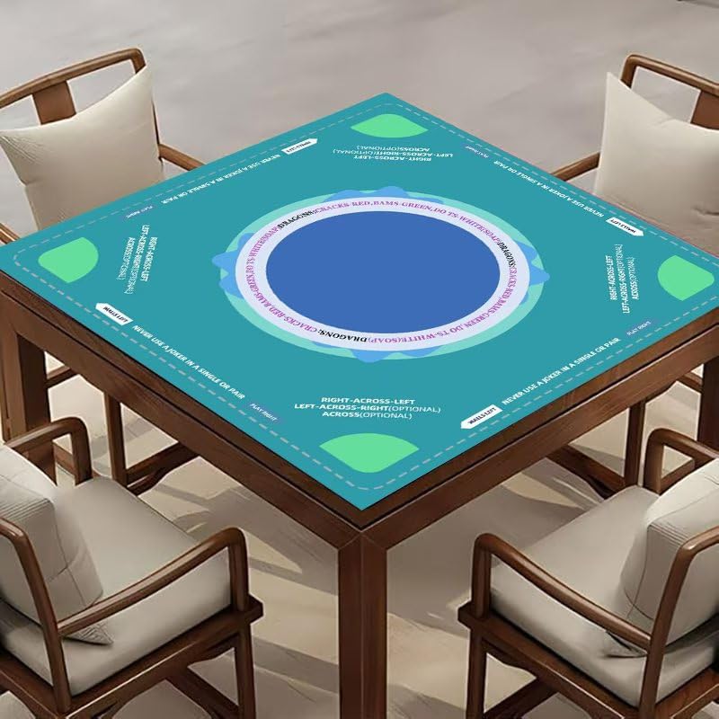 Tapis d'apprentissage Mahjong (83 x 83 cm), tapis de table de mahjong en néoprène antidérapant et réduisant le bruit pour les Américains (vert)