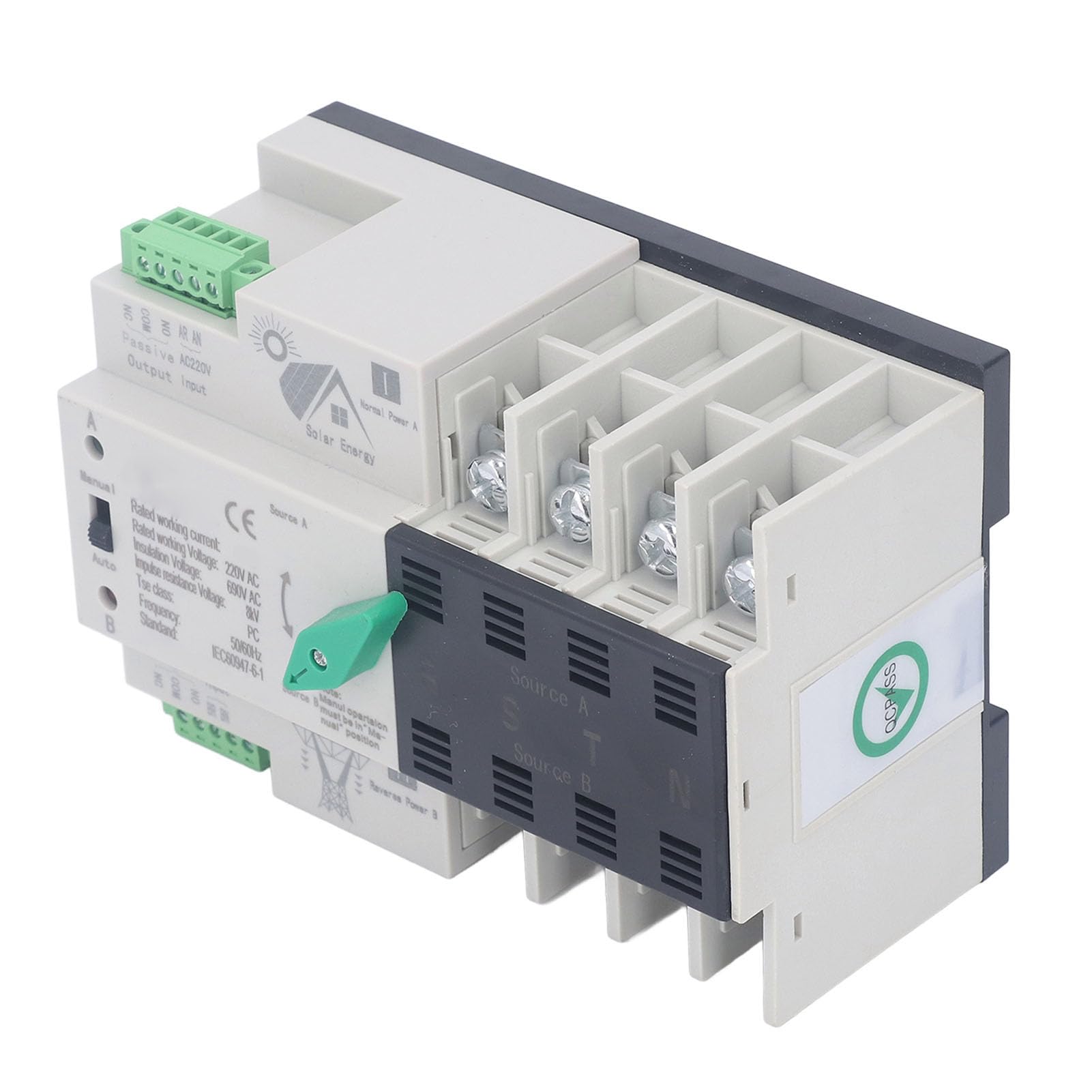 Yctze Interruptor de Transferencia Automática de Doble Potencia 4P AC 220V 100A con Modos Manual y Automático para Soluciones de Suministro de Energía Perfectas (63A)