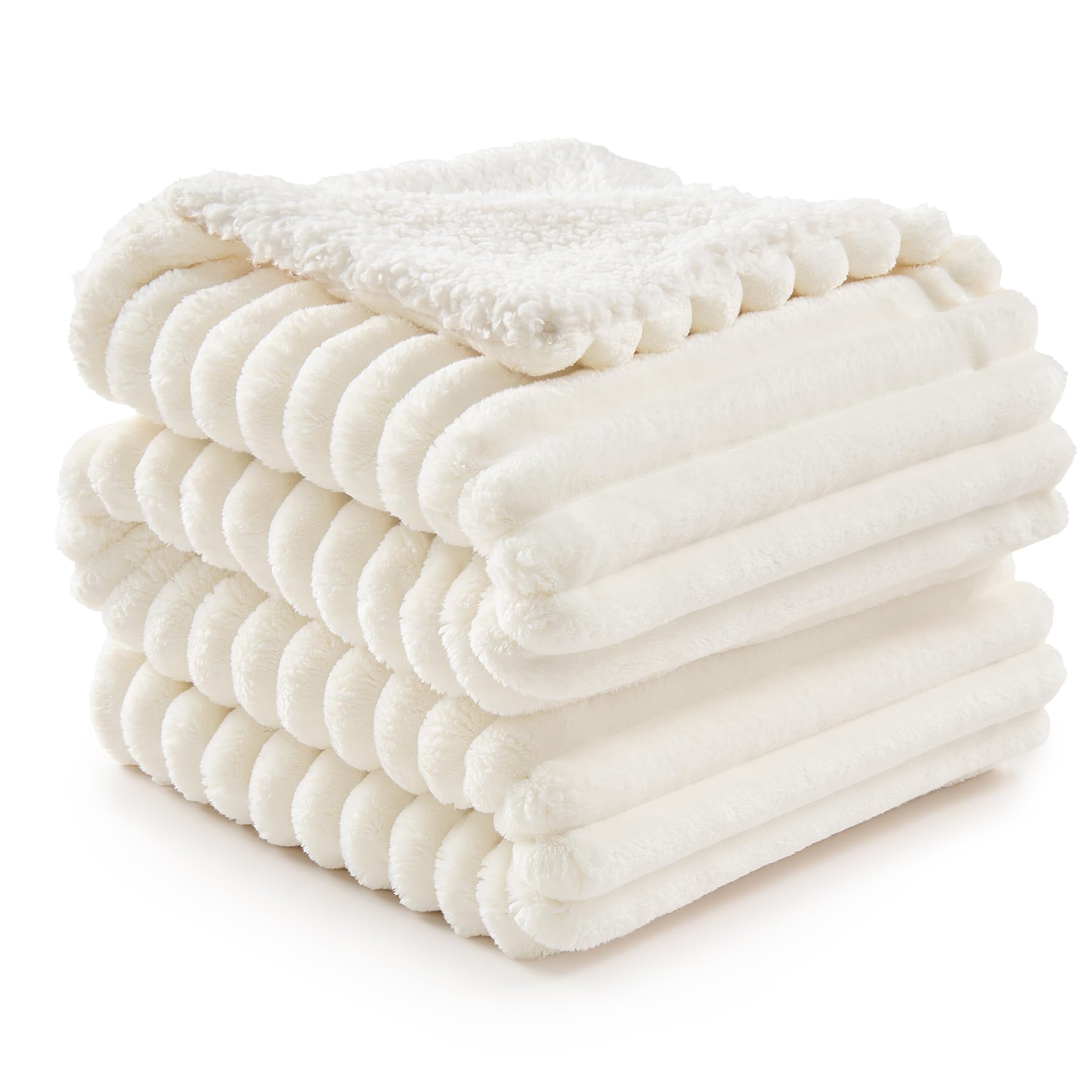 BEDELITE warme Decke Sherpa Kuscheldecke Flauschig Cremeweiß XXL 220x240
