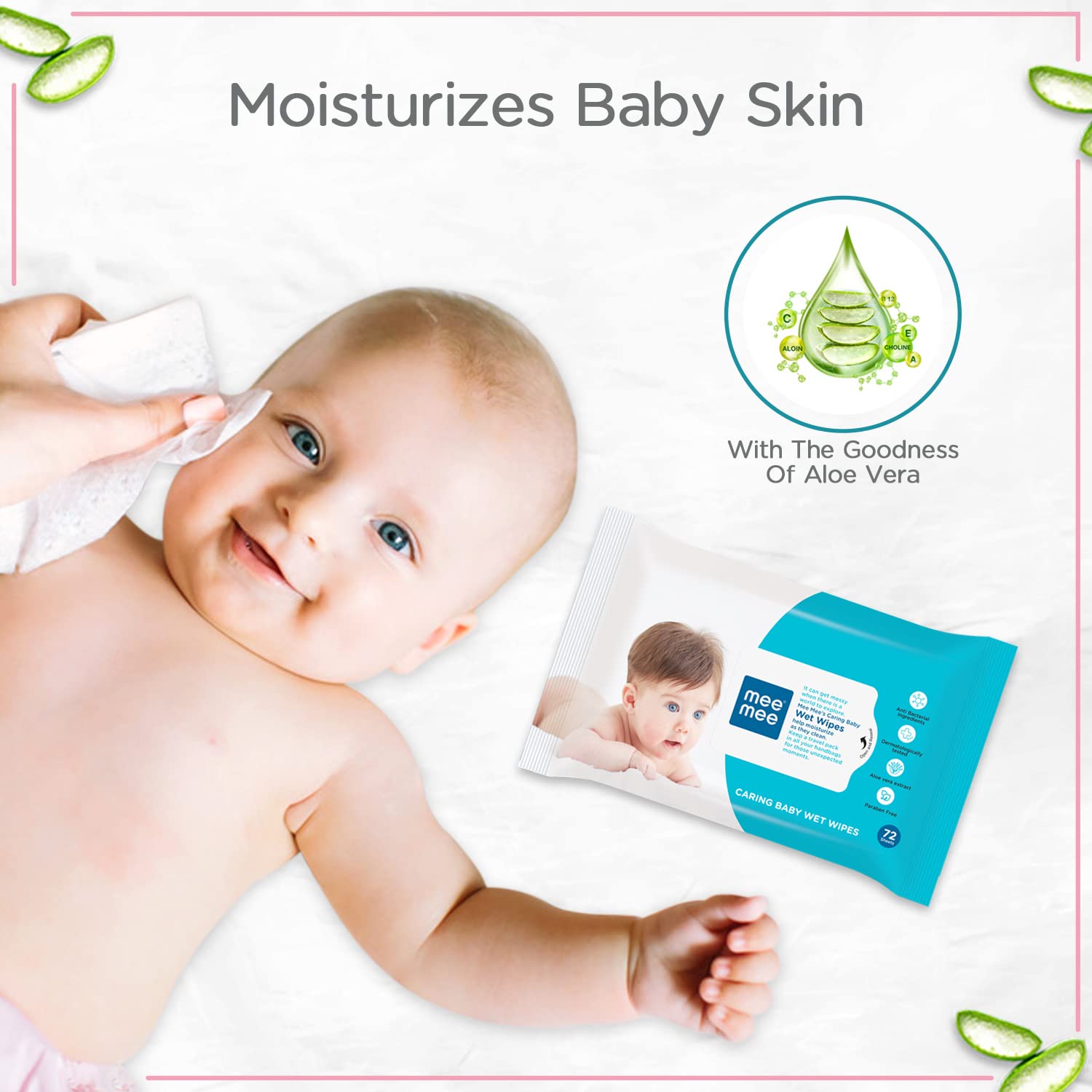 Mee Mee Soft Gentle Baby Wet Wipes (Pack of 5 × 72 wipes) | Aloe Vera & Vitamin E | Paraben & Sulphate Free | Gentle Cleansing for Babies
