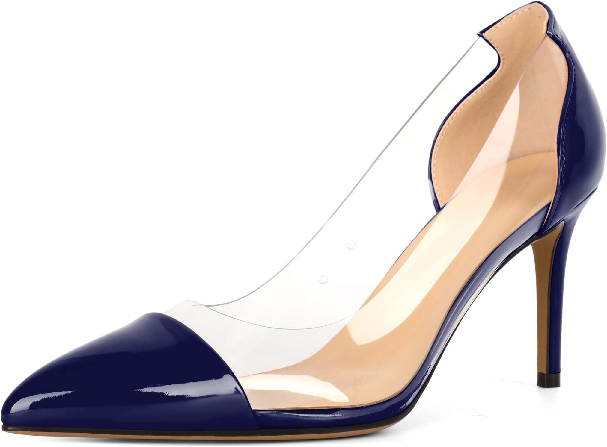 YODEKS Women's Clear Pumps Pointed Cap Toe Transparent High Heels Shoes 8.5CM Stiletto Heels Wedding Women Dress Evening Party Shoes