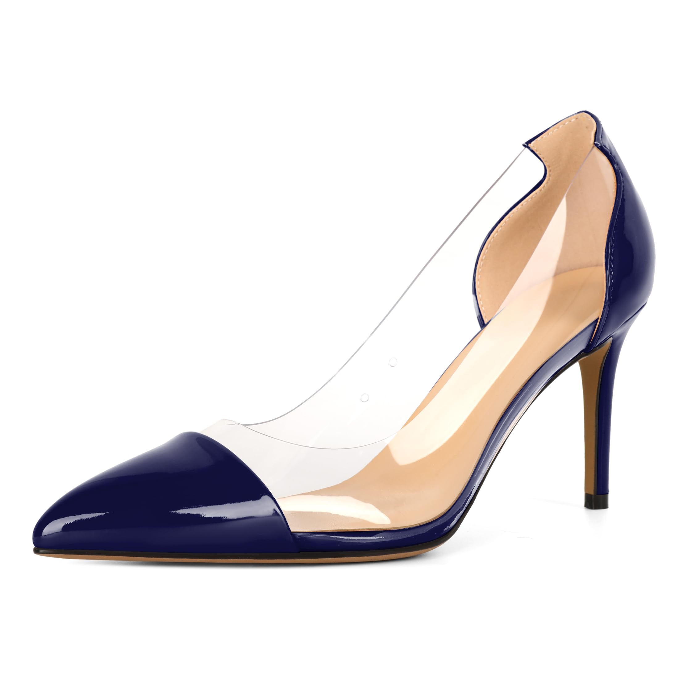 YODEKS Women's Clear Pumps Pointed Cap Toe Transparent High Heels Shoes 8.5CM Stiletto Heels Wedding Women Dress Evening Party Shoes