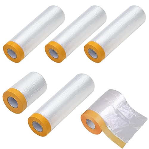 Paquete de 6 cintas y cortinas, película adhesiva precintada, papel adhesivo de pintura para cubrir zócalos, marcos, automóviles y carrocería (66
