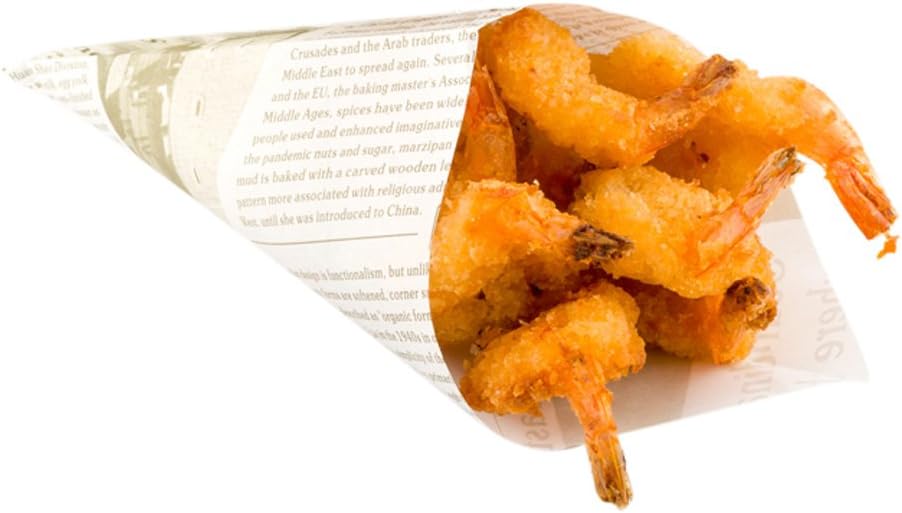 Restaurantware-Cone Tek 5.9 Inch French Fry Cones, 100 Greaseproof Food Cones - Recyclable, For Appetizers And Charcuterie, Newsprint Paper Snack Cones, Food-safe