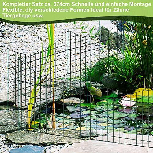 Cecaylie Gartenzaun 5x Teichzaun Komplettset Metall Gartenzäune konkave Zäune 6 feste Geländer - Zaun für den Garten, Unterbogen Gitterzaun Set Länge 7,5 m Metallzaun Grün