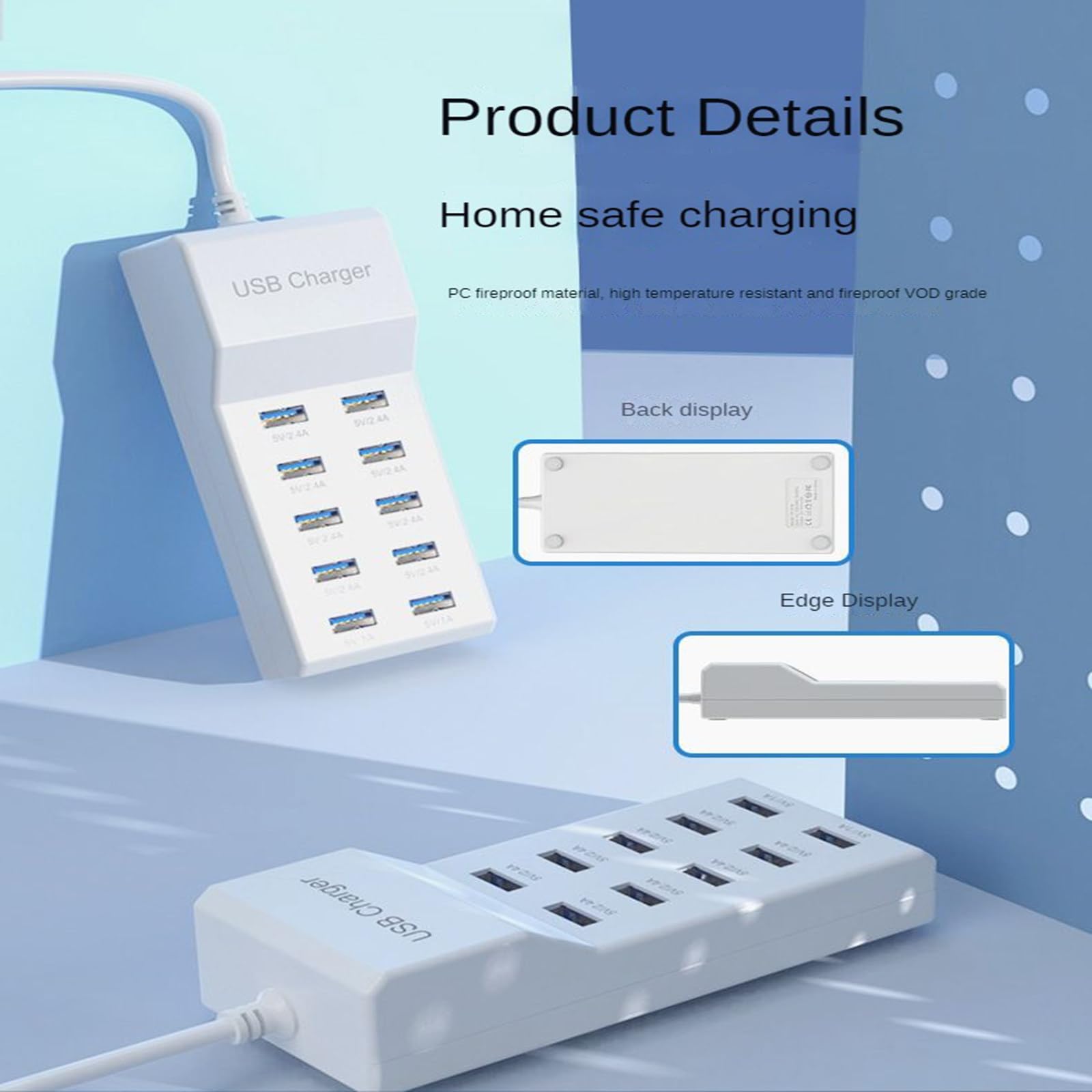 10-portowa ładowarka USB Multi-Port 5V2.4A 10-portowa ładowarka do telefonu komórkowego Pile Row Plug 40W stacja ładująca szybkie ładowanie, B