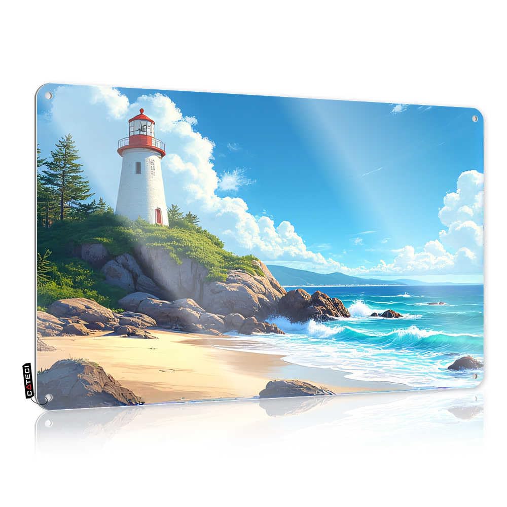 Fzfn Colour Posters Accessory Colorful Beachside Lighthouse: Serenity And Beauty For Country Bar - Bedroom Door Decorations Customizable(30X40cm)