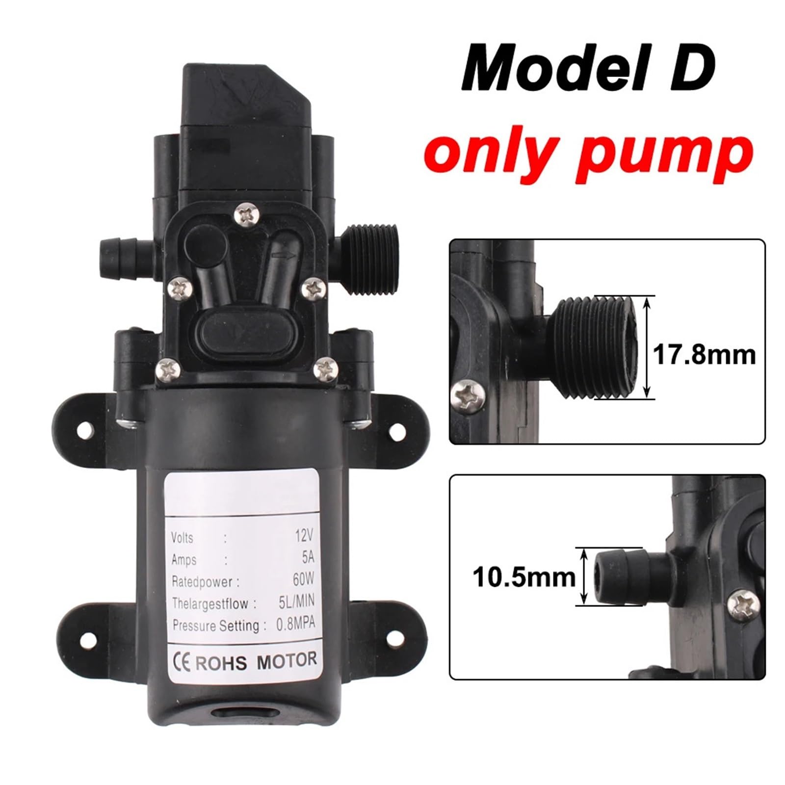 12 V 60 W 5 l/min rolnicza elektryczna pompa wodna czarna mikromembrana wysokociśnieniowa pompa wodna opryskiwacz do mycia samochodu (tylko pompa D)