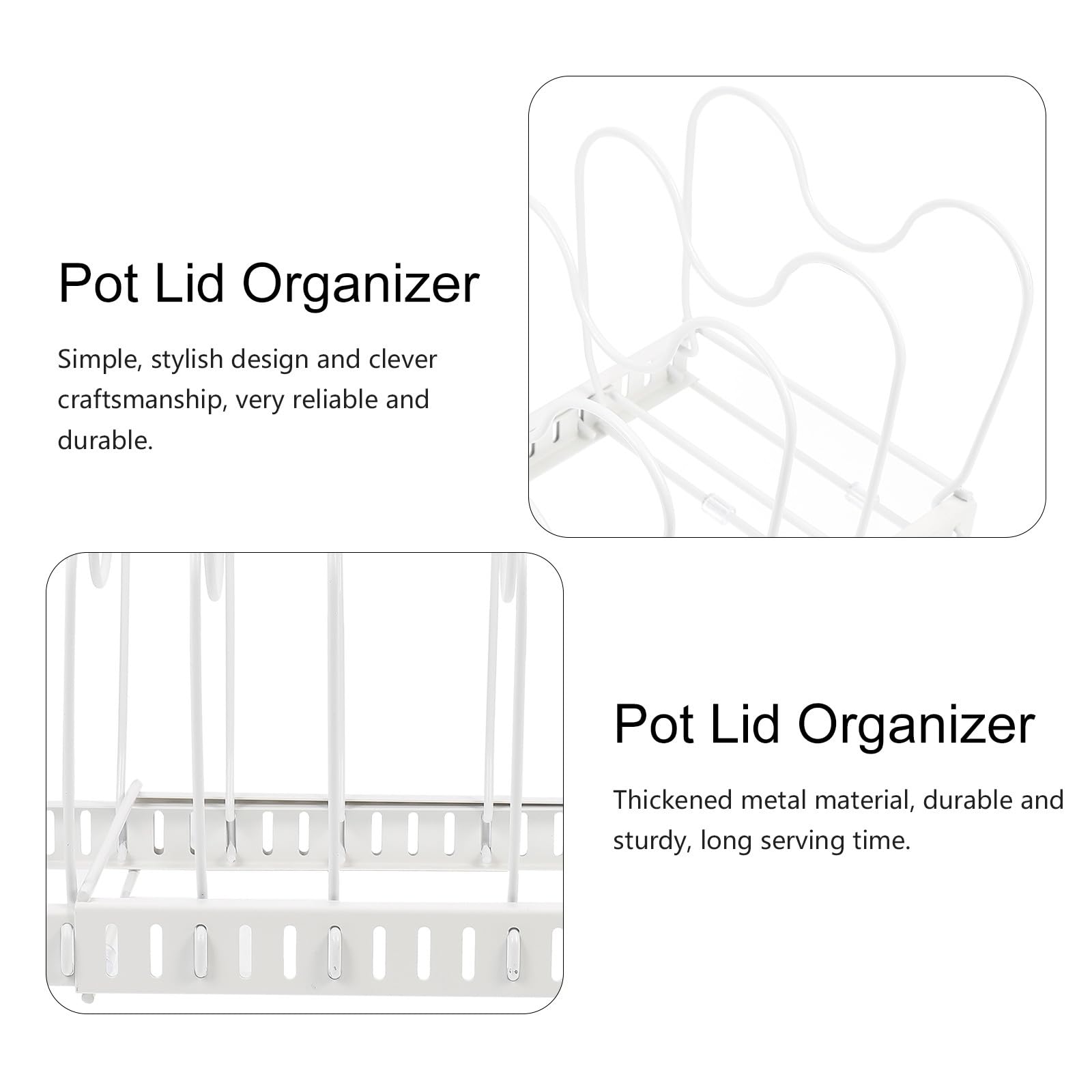 Soporte para Tapa de Olla de Hierro Blanco Extensible de Mesa | Organizador de Cocina, Superficie Curvada Estable E, Diseño Sencillo y Creativo