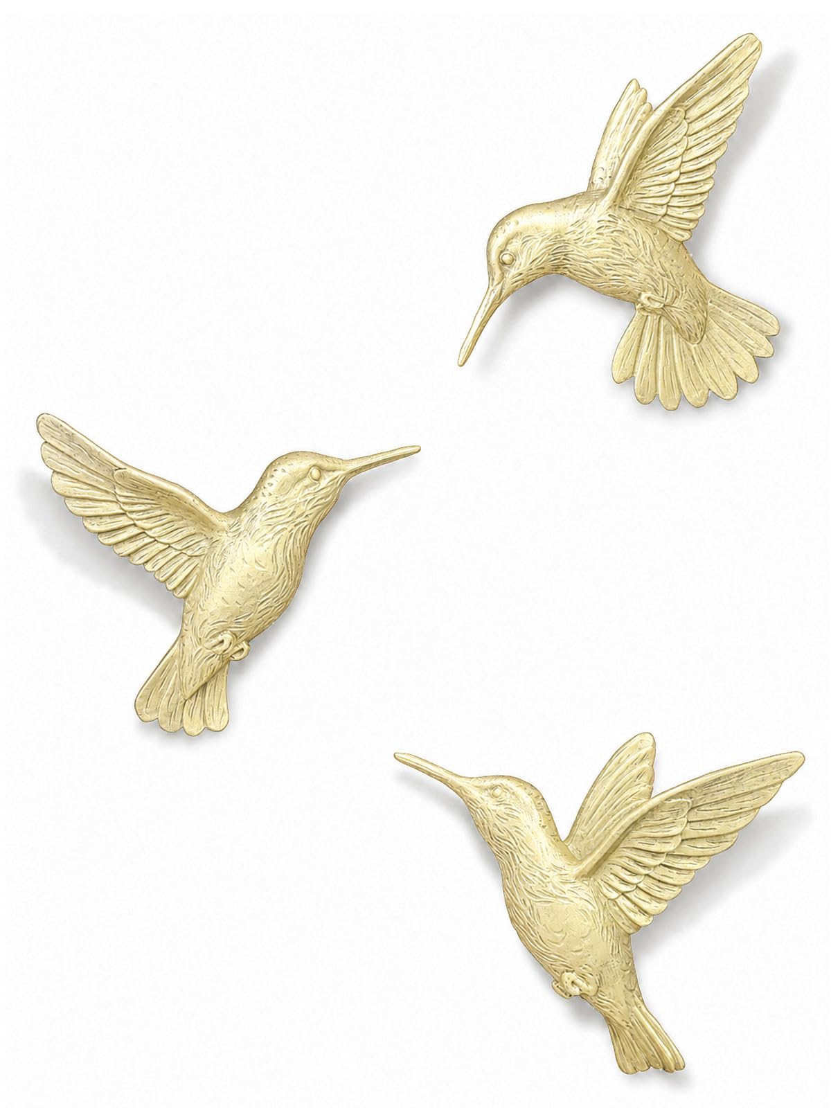 GUSFREUD 3D Hummingbird Wall Decor Set - Gold Resin Bird Wall Decor for Living Room, Bedroom and Gallery Walls - Champagne Gold - Set of 3