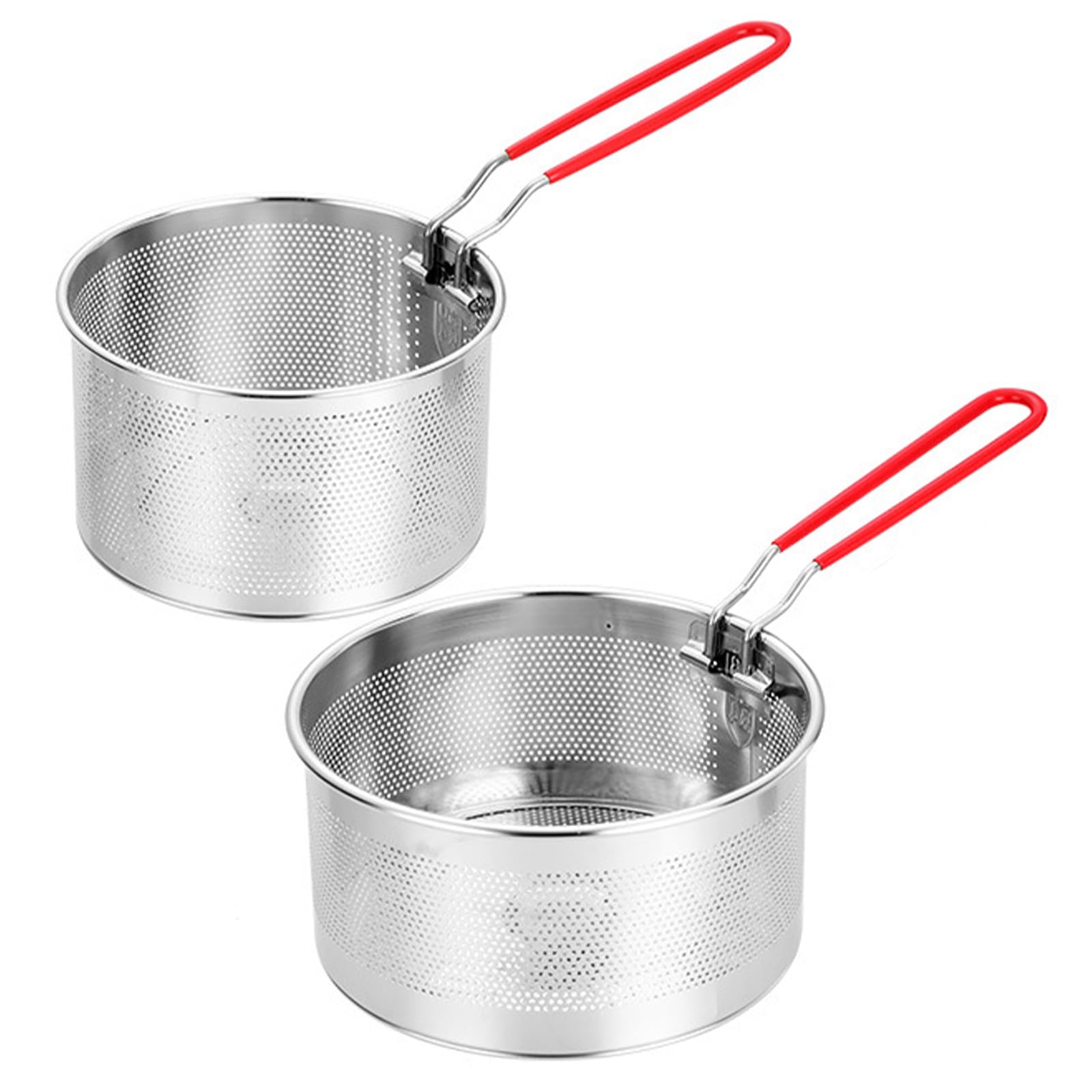 Aurafly 2 stuks roestvrijstalen friteuse mand met afneembaar handvat keuken frituur mand zeef vergiet frituren frituren mand frituren mand voor wassen aftappen frituren koken, 16 cm 18 cm