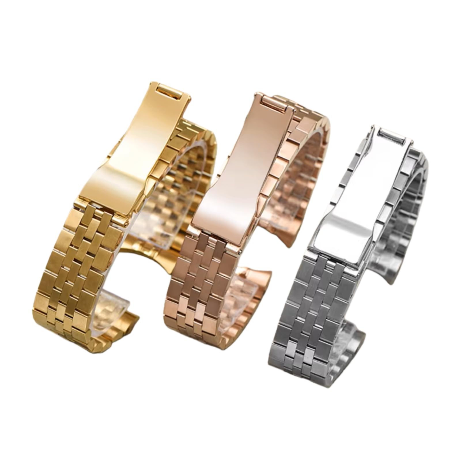 Cinturino Ricambio Orologio Maglie Semicilindriche Piene Fibbia Scomparsa Estremità Curve Donna Uomo - Argento 21MM