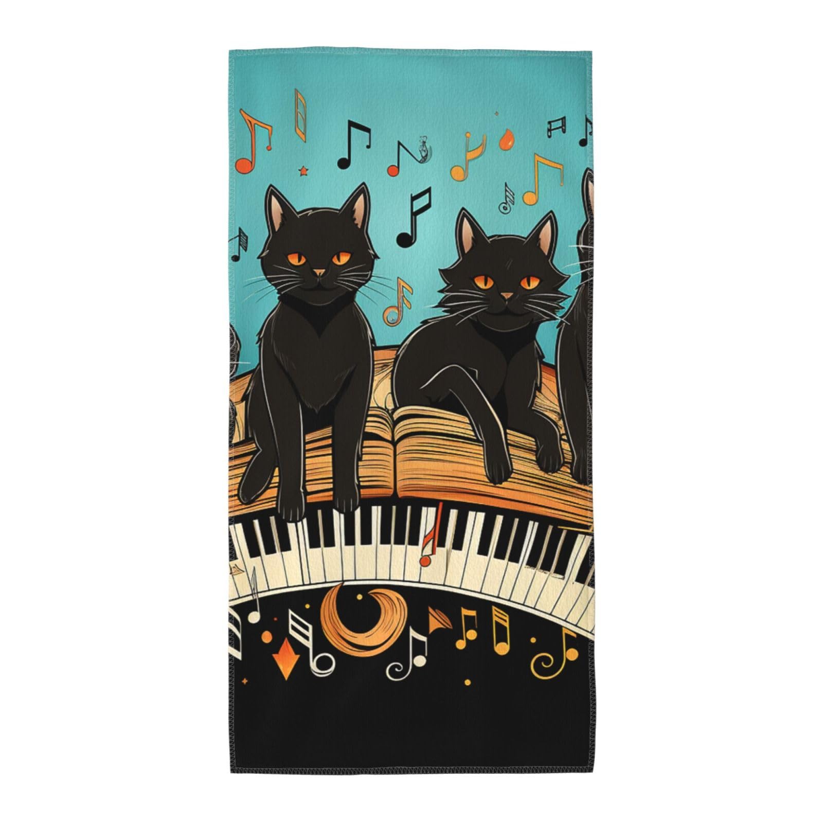 FekiLoot Absorbent Hand Towels 12"X24" Decorative Bathroom Towel Soft Microfiber Face Towel Cats Lying On The Piano Dish Kitchen Towels for Bathroom Kitchen Hotel Spa Bath Towels
