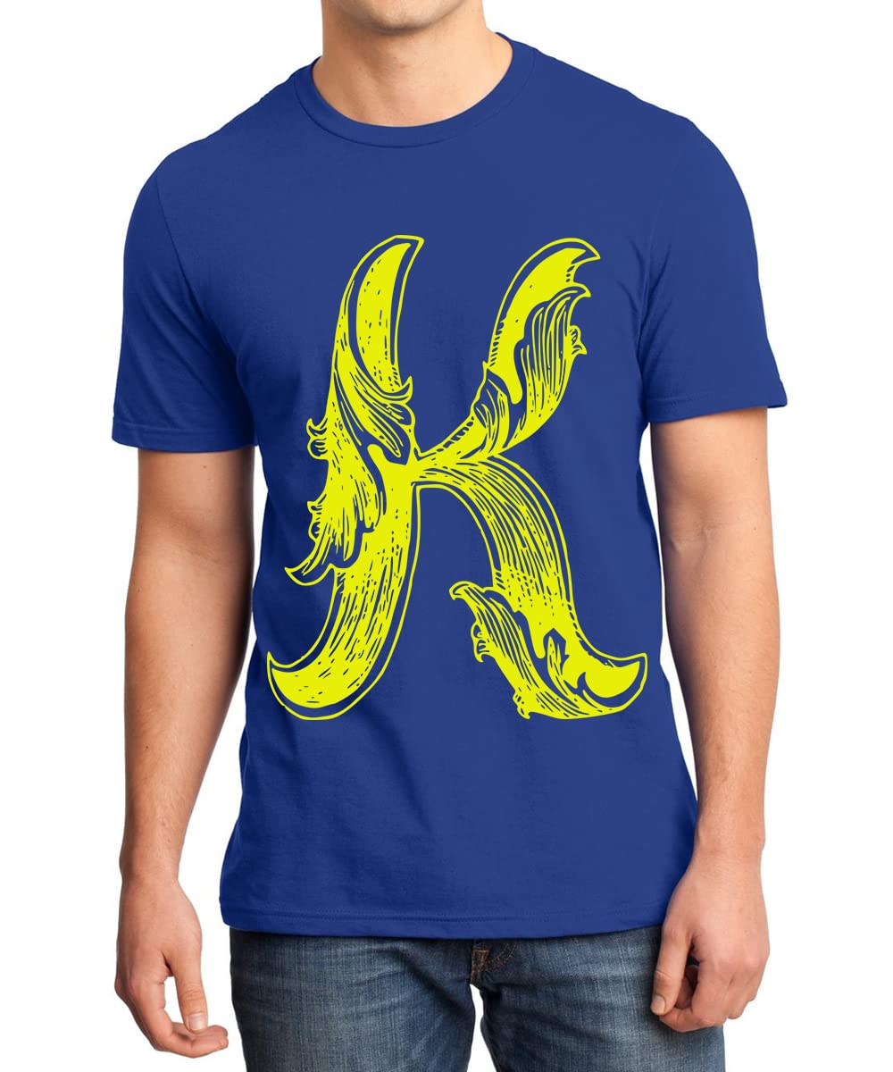 Caseria Men's Cotton Printed T-Shirt -Letter K with Wings | 100% Cotton | Half Sleeves | Regular Fit | Printed | Round Neck | Graphic T Shirt