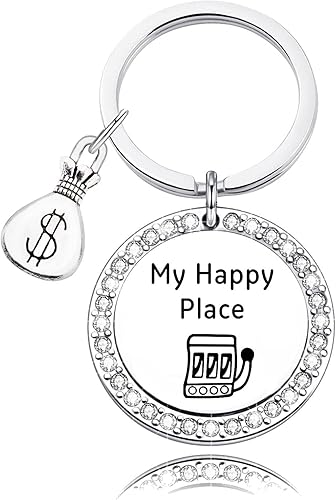 My Happy Place Llavero de juego para máquina tragamoneda, llavero para jugador, regalo para amantes del casino, regalo Lucky 777 Jackpot Jewelry