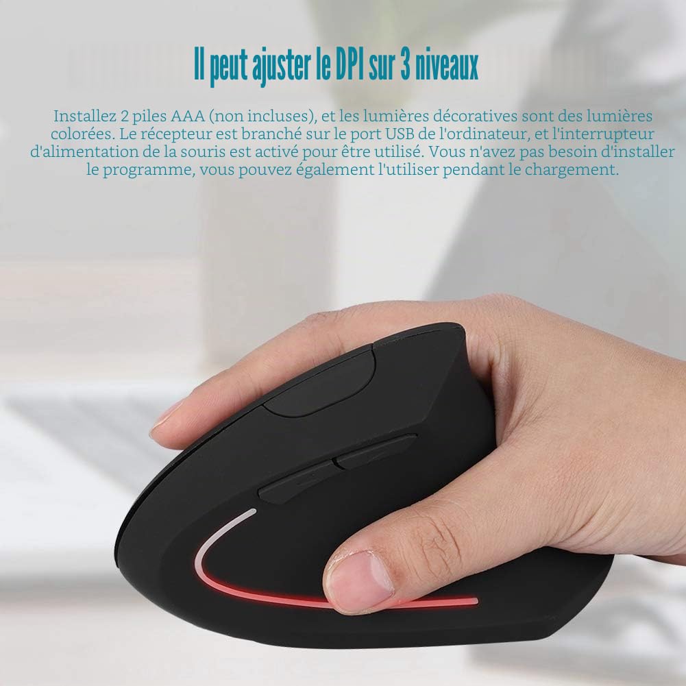 Souris pour gaucher, Souris Optique Ergonomique Verticale sans Fil USB 2,4 GHz pour Ordinateur Portable