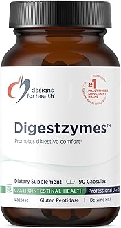 Designs for Health Digestzymes - Digestive Enzymes + Betaine Hydrochloride for Gas & Bloating Relief - Pepsin, Betaine HCI, Ox Bile, Lactase Enzyme & Lipase Enzymes for Digestion (90 Capsules)