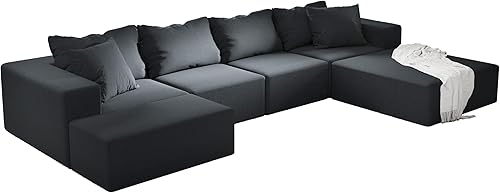 Miniatura 3 de Modular Sectional Couches Sofa, 132in L Shaped Couch Set with 6 Pillows, Free Combination Sofa for Living Room, Bedroom, Apartment,Black