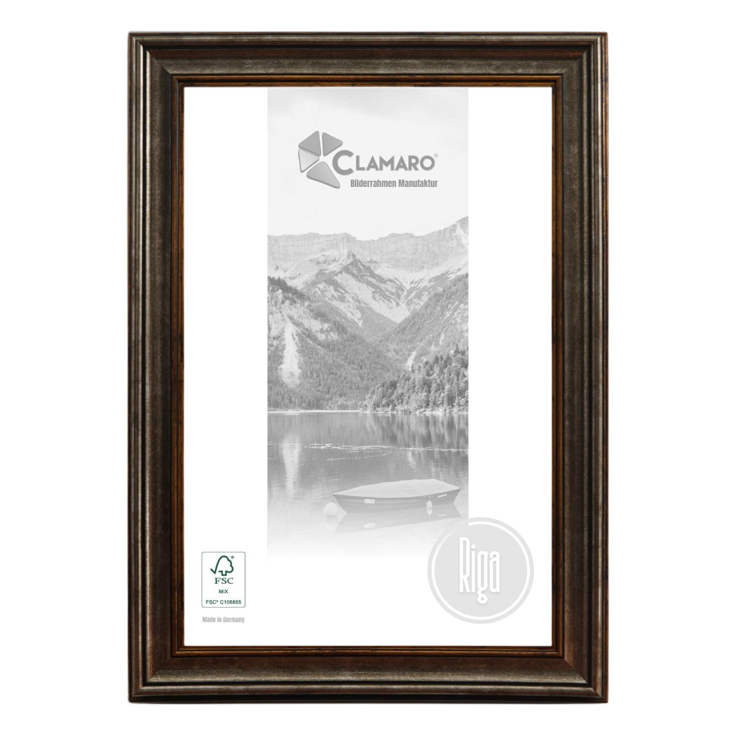 CLAMARO 'RIGA' Bilderrahmen Antik 65x85 Massivholz | Silber Antik Gold | 68 mm breite Shabby Chic Vintage Barock Leiste | Holzrahmen inkl. Acrylglas, Rückwand, Metall Aufhänger