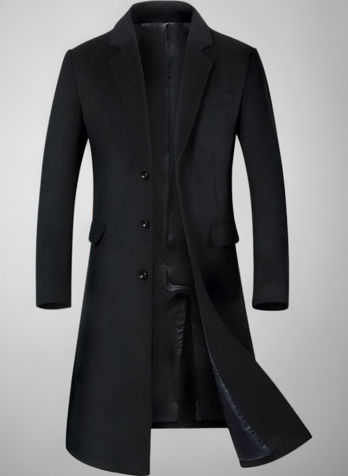 Mens Winter Coat Slim Fit Wool Overcoat Knee-Length Elegant Trench Coat Business Peacoat