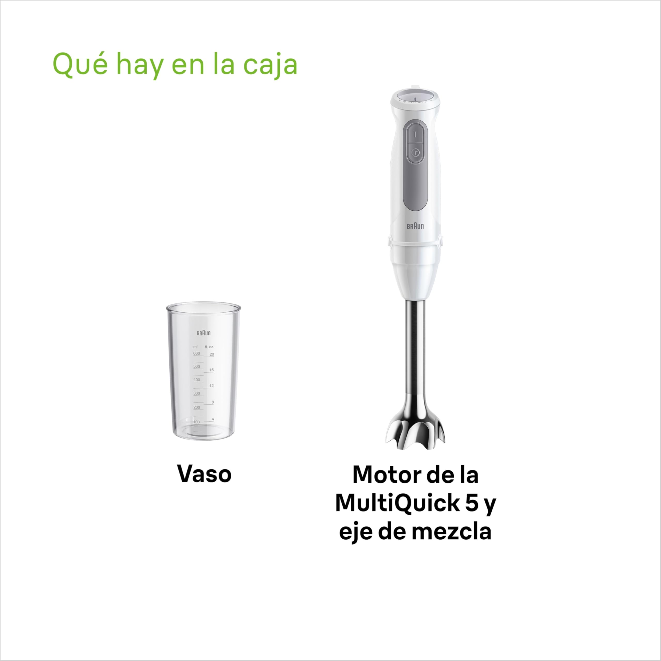Braun MultiQuick 5 MQ 50001 M Batidora de Mano 1000W PowerBell Plus 21 Velocidades Turbo Easy Click Plus Eje de Acero Vaso 600ml Blanco