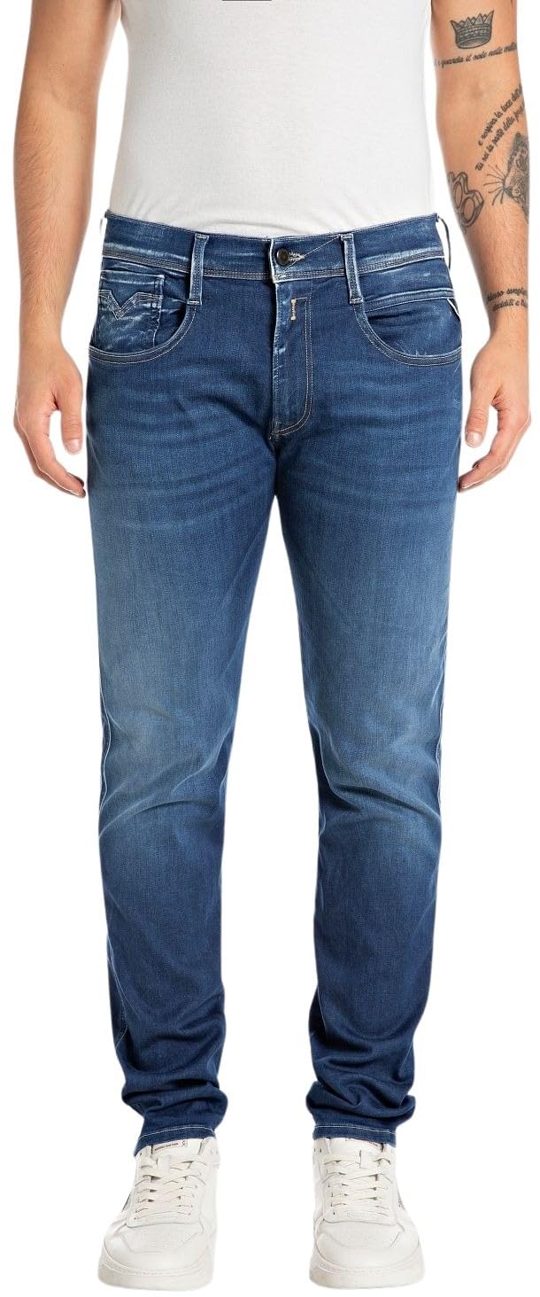 Replay Herren Jeans Anbass Slim-Fit Hyperflex mit Stretch, Blau (Medium Blue 009-7), 34W / 34L