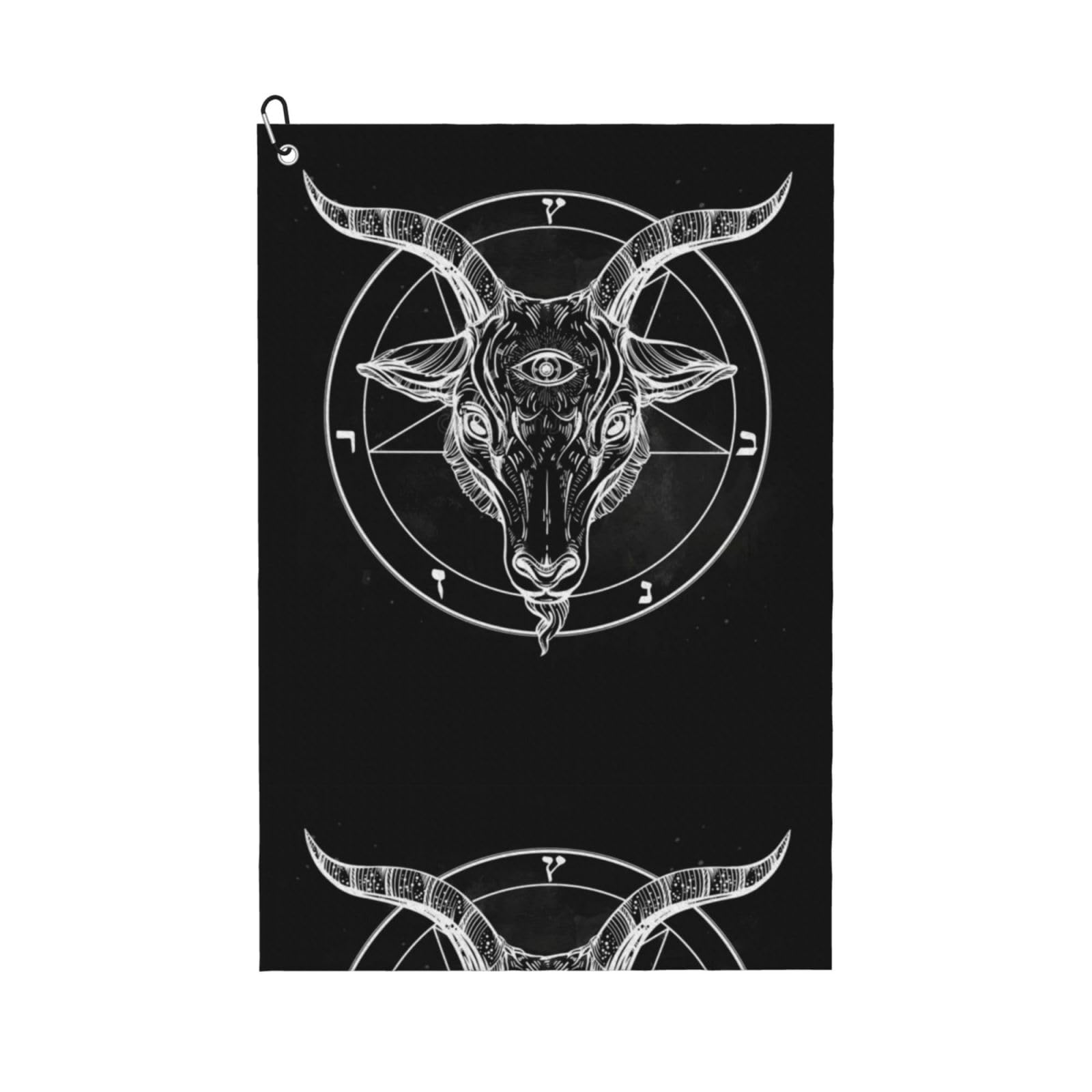 peiyeety Pentagram with Demon Baphomet Satanic Goat Microfiber Golf Towel with Carabiner Clip, 16x24 Inch Absorbent Waffle Weave Towel for Golf Bags