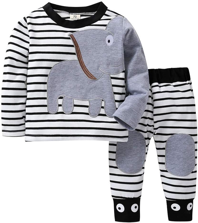 Boys Clothing Sets, SHOBDW Newborn Baby Girls Cute Elephant Striped Print Long Sleeve T-Shirt Tops + Pants Casual Autumnal Pajamas Clothes
