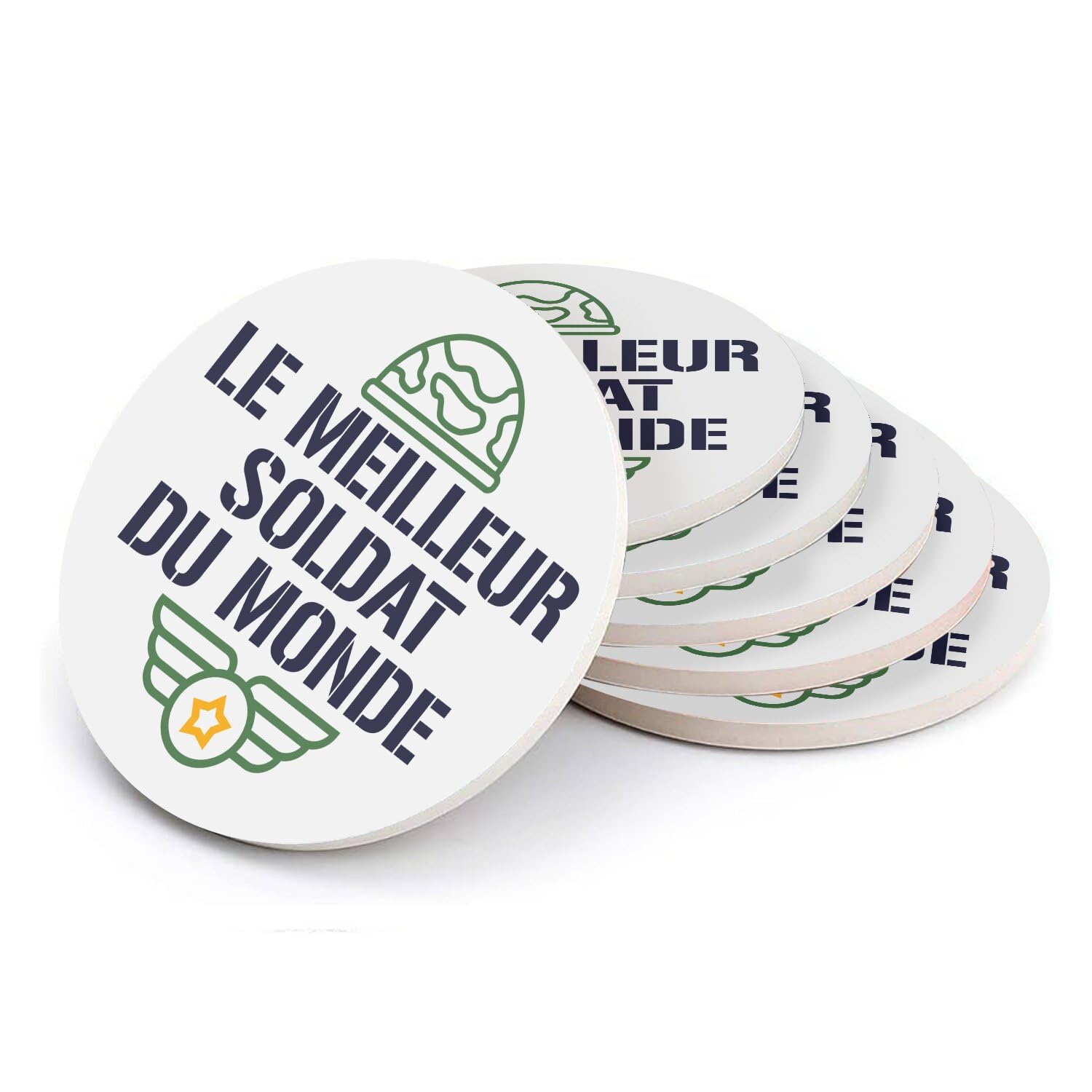 Sous verre ronds en céramique armée de terre lot de 6 dessous de plat militaires 108mm