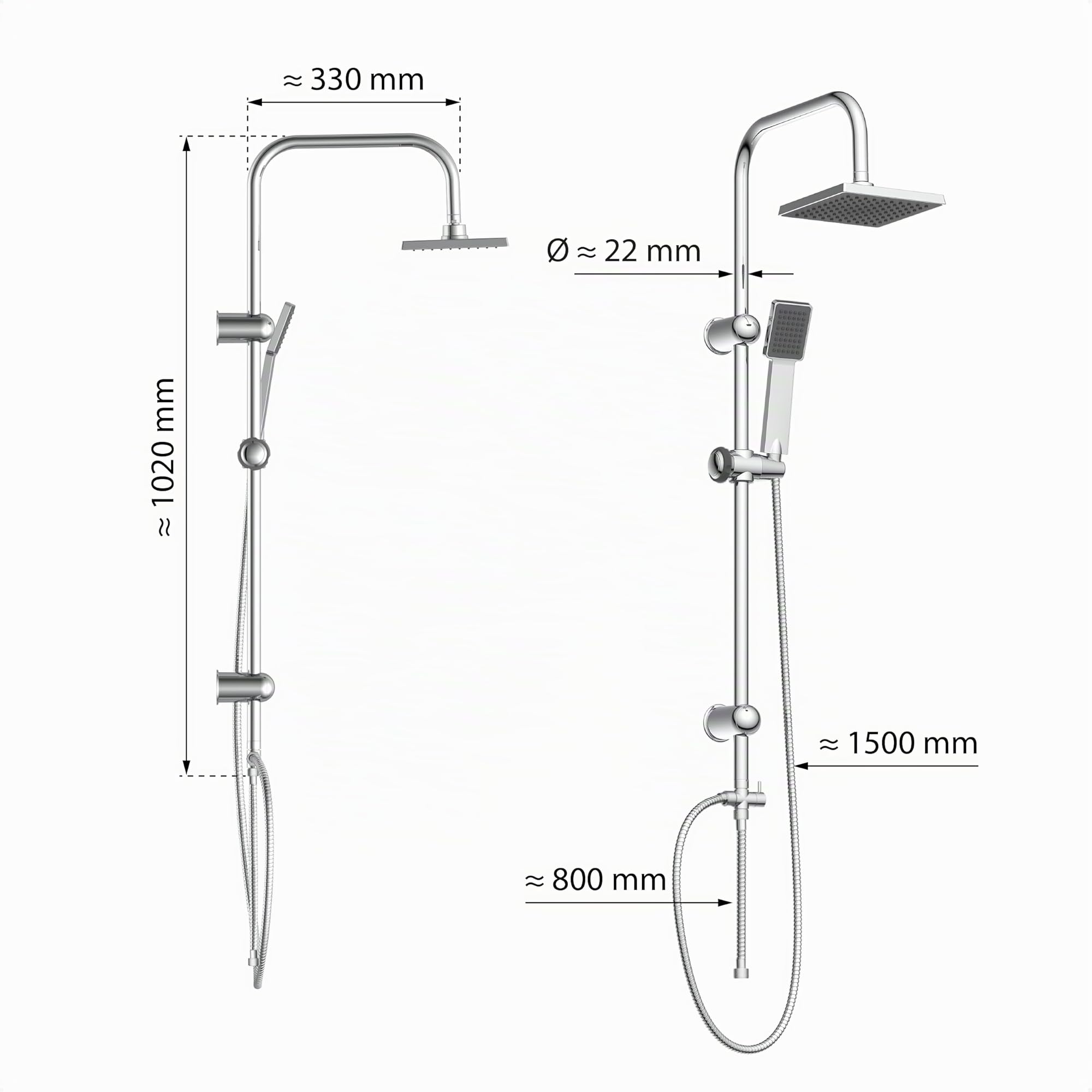EISL Colonne de Douche Pluie 2en1, Pommeau Anti-Calcaire, Chrome