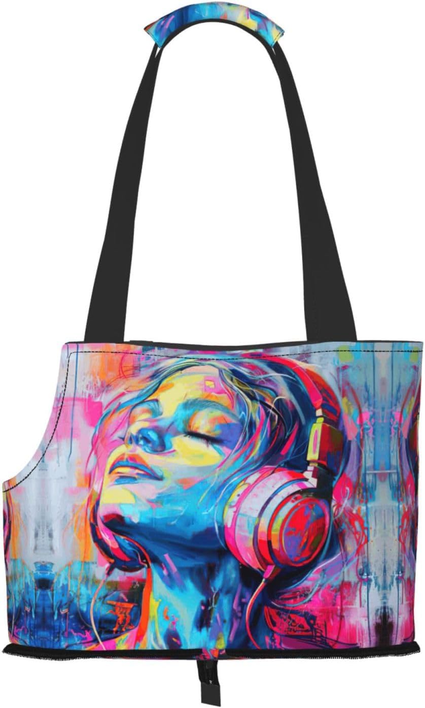 Music Print Portable Foldable Shoulder Bag for Travel,with Collar Hook and Handle Pad,Cute Stylish Design