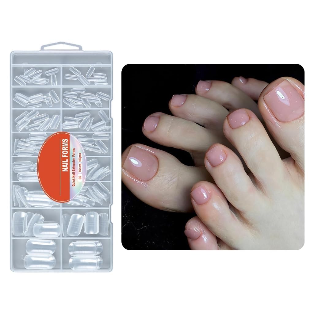 160Pcs Safe Clear Nails Press Stick Nails Tips for Extensions Natural Fingernails Care Protections