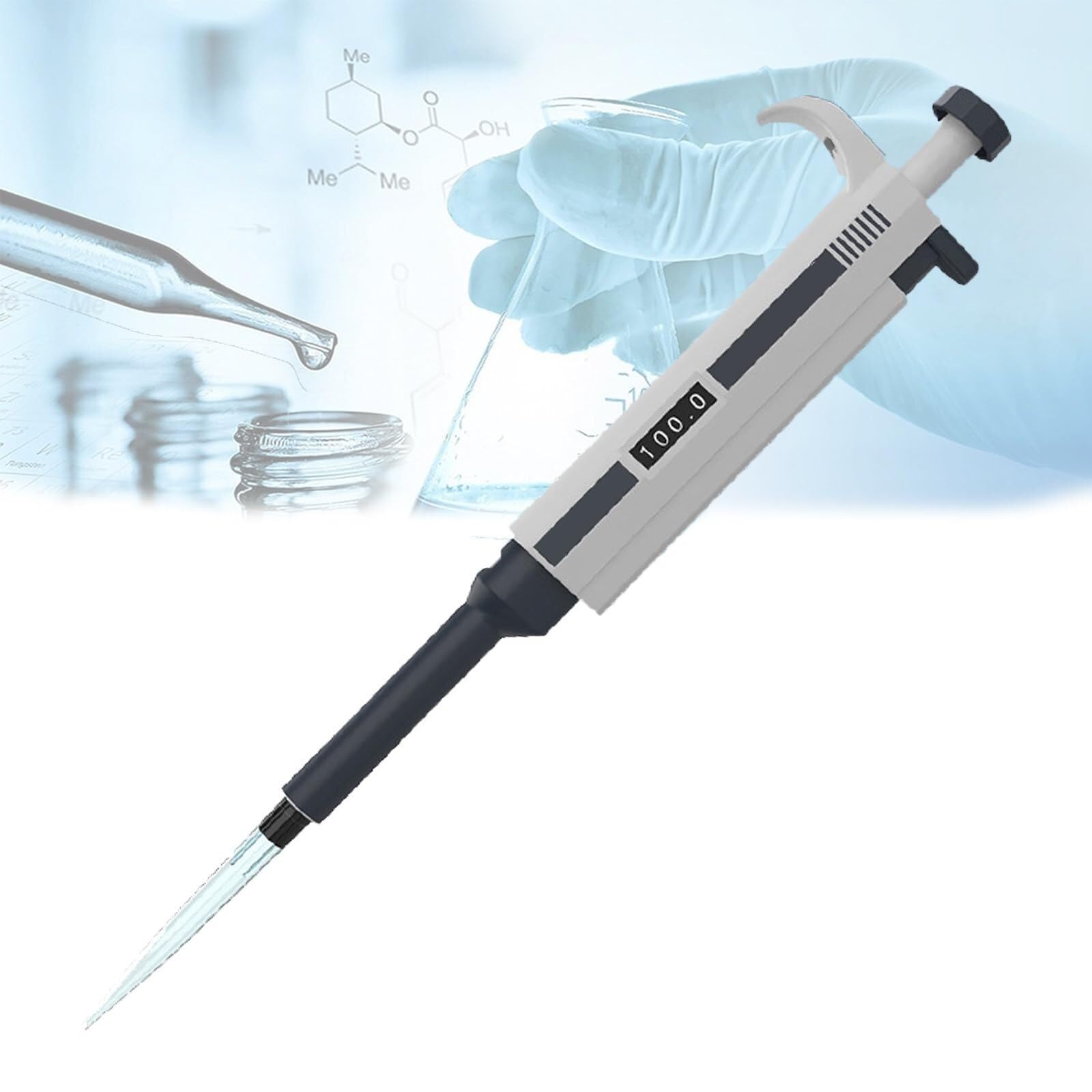 Pipeta dosificadora de laboratorio, pipeta monocanal ajustable, con ventana digital, botón de pistón, puntas y herramientas, pipetas de aspiración precisa.(20ul)