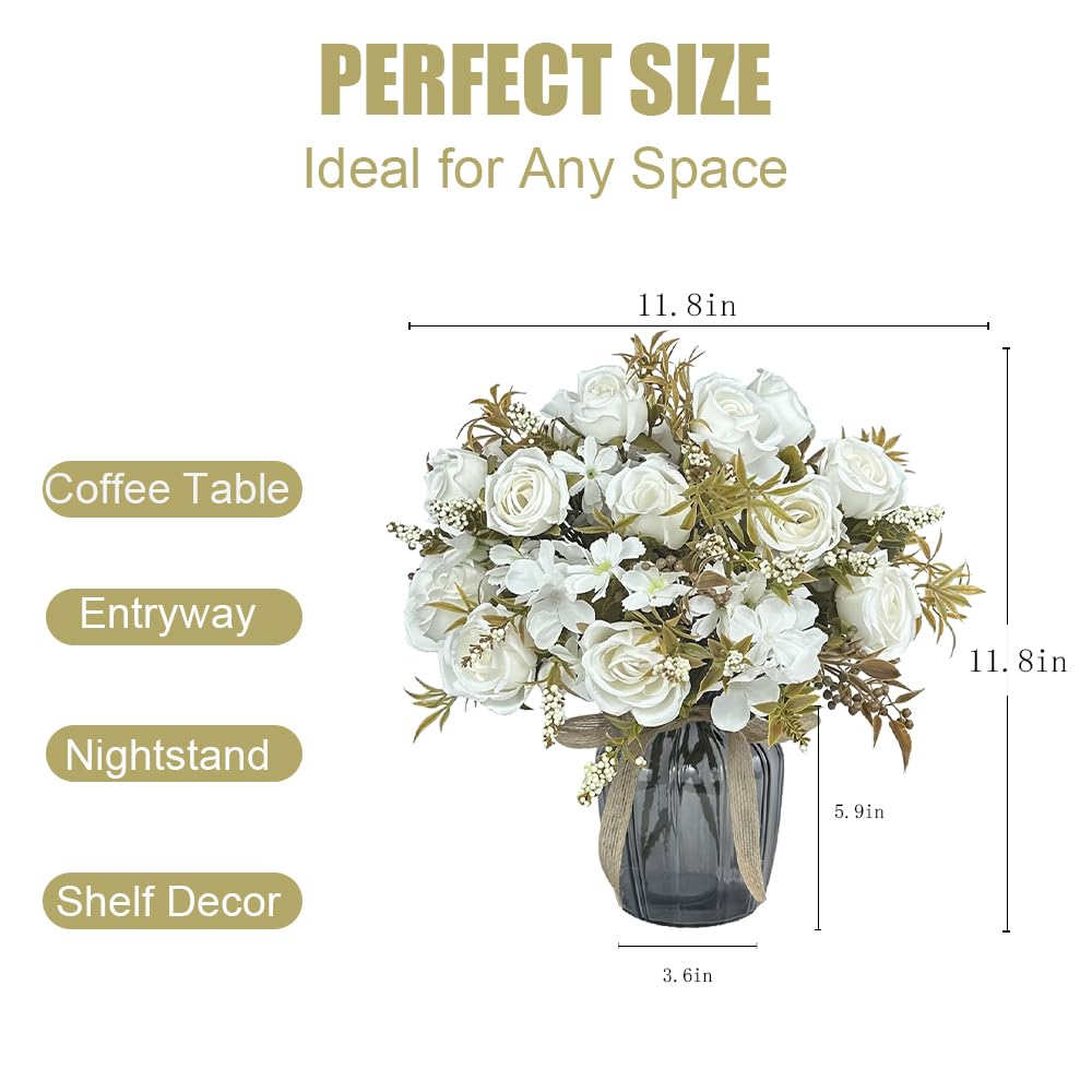 LESING Bouquet di rose finte con vaso di vetro, bianco