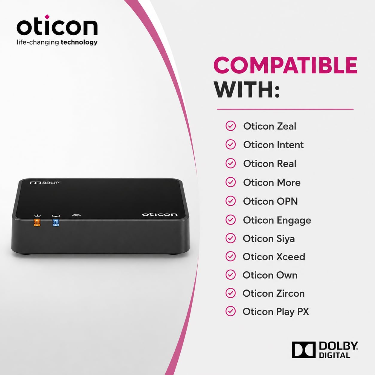 Oticon TV Adapter 3.0 - Kompatibel mit Oticon Intent, Real, More, OPN, Engage, Siya, Xceed, Own, Zirkon und Play PX Hörgeräten