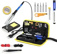 Kit de Solda Elétrica Profissional, 60W 220V, 14 Peças, Soldagem para Componentes Eletrônicos, Suporte, Sugador, Estanho e Acessórios em Estojo