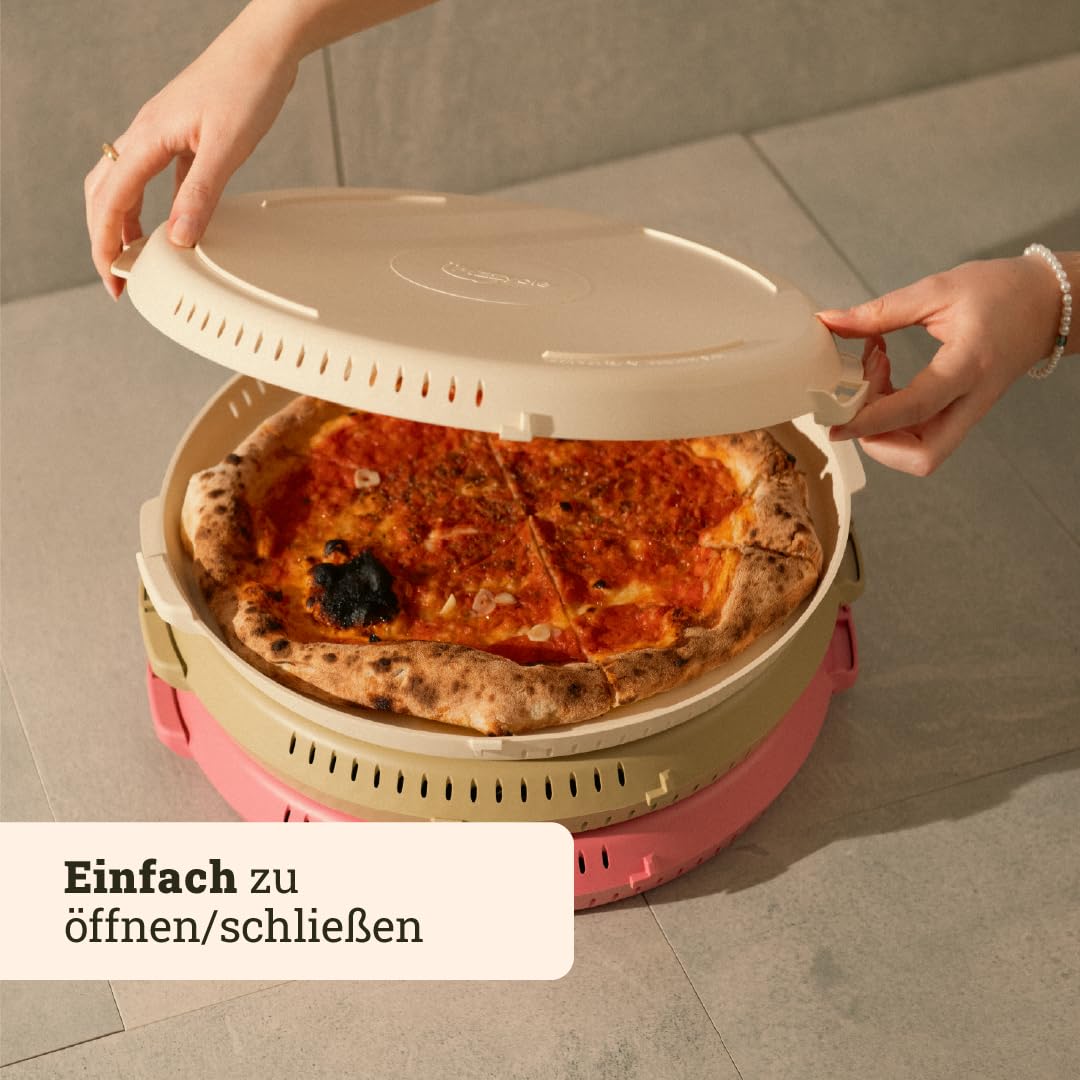 Mehrweg Pizzabox Original | Wiederverwendbare Pizza-Aufbewahrungsbox mit Deckel, stapelbar & nachhaltig - für Pizza bis 33 cm (Dough)