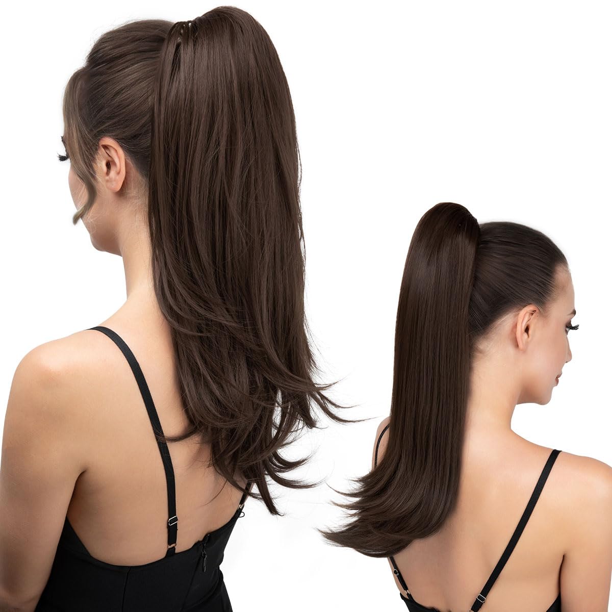 Photo 1 of youngways Clip in Ponytail Extension Dark Brown 18 Inch Pony Tails Hair Extensions for Women Long Straight Curly Tail Ponytail Hair piece Synthetic Fake Versatile Pony