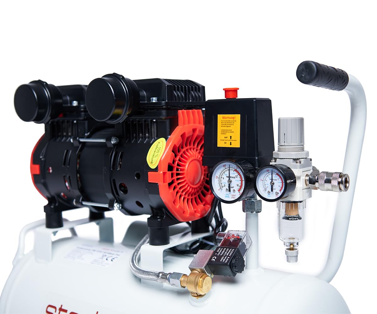 Starkwerk Flüsterkompressor Kompressor Druckluftkompressor Silent 69 dB SW 375/10 Pro 1100 Watt 10 Bar 24 Liter Kessel inklusive Druckminderer und Wasserabscheider