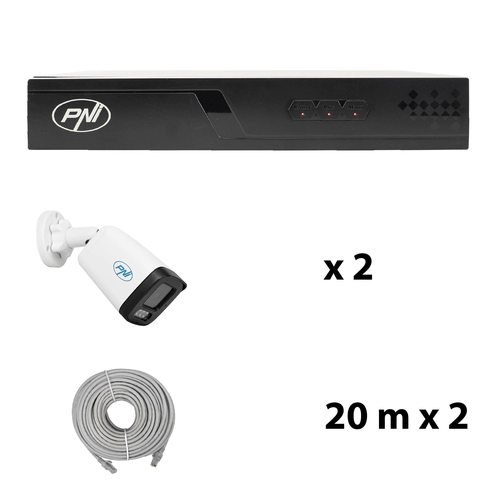 NVR POE PNI House IP710J pakiet monitoringu wideo, 2 kamery PNI IP515J, 5 MP i kabel w zestawie
